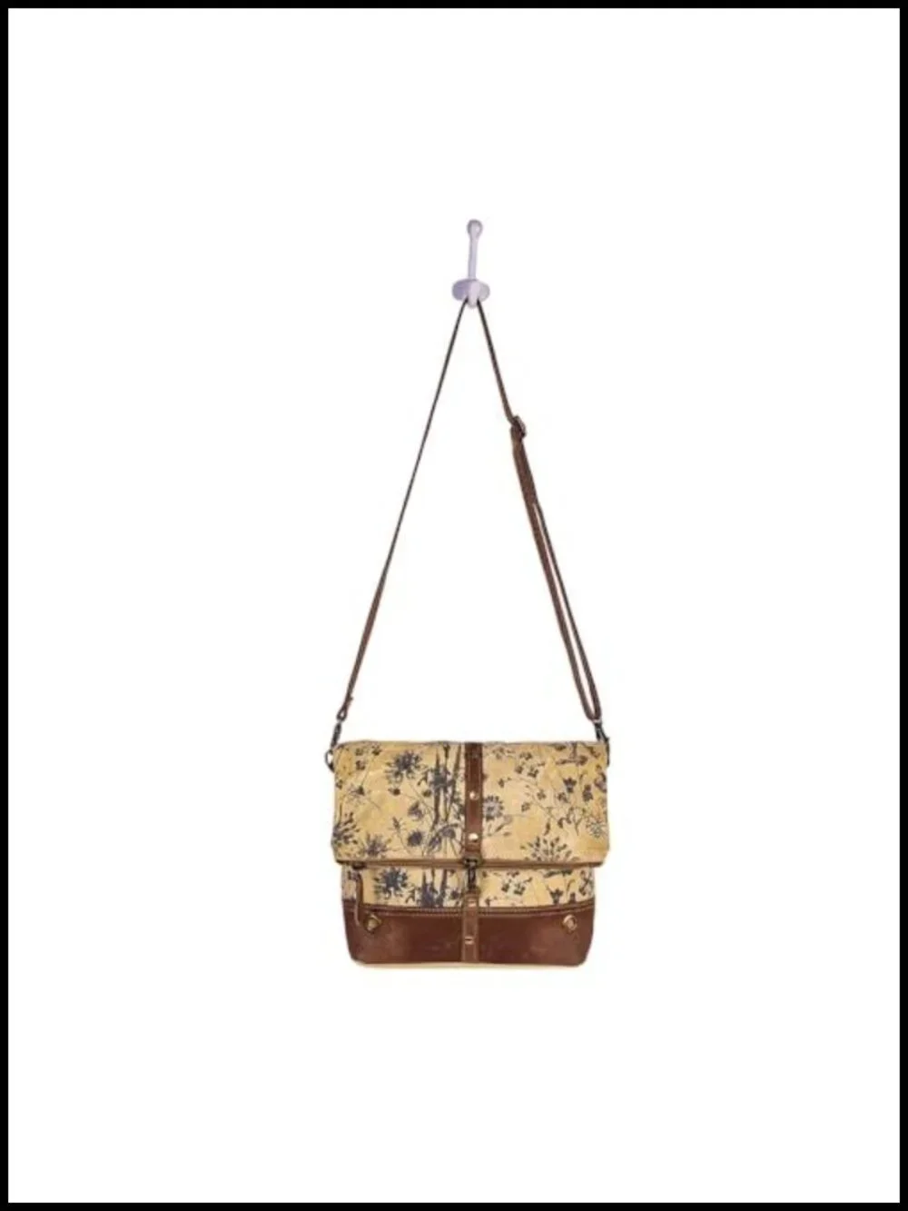 Upcycled Canvas & Leather Crossbody Bag with Floral Pattern